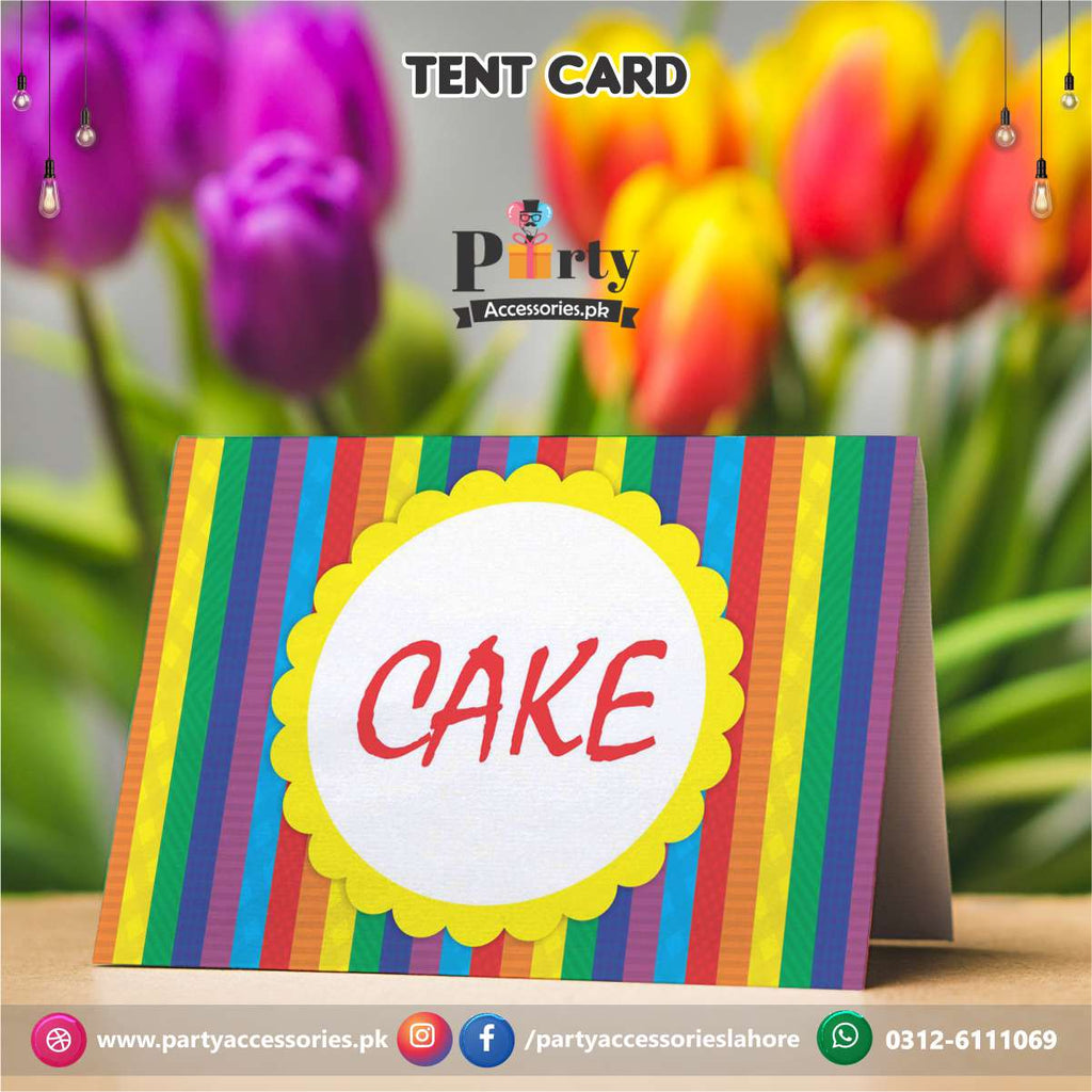 rainbow theme table tent cards