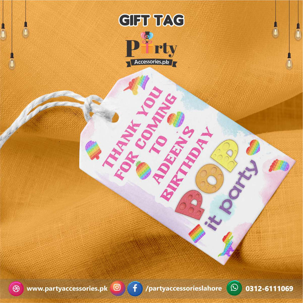 Customize Gift / Thank you tags in Pop It Party theme Birthday Party