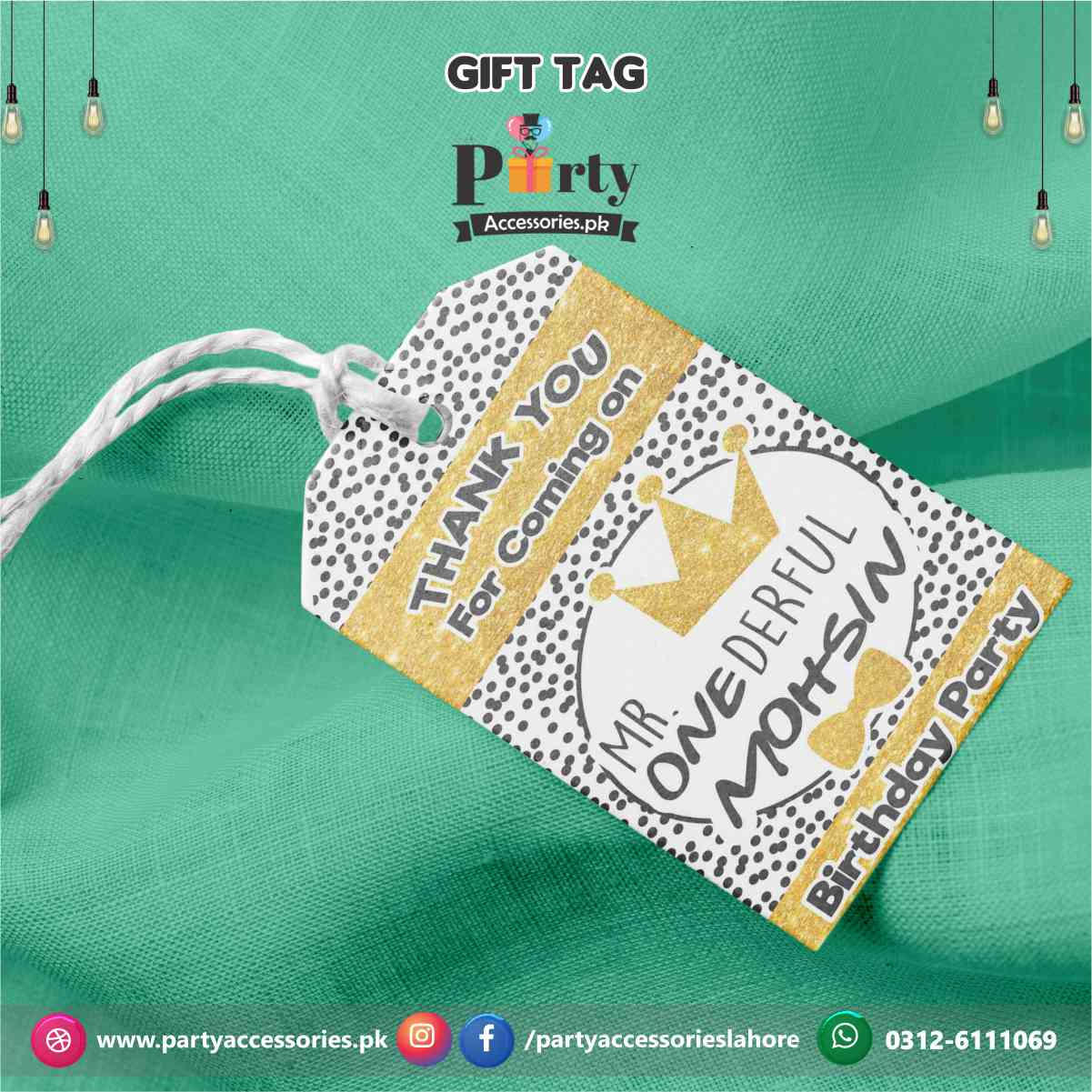 onederful theme favor box tags