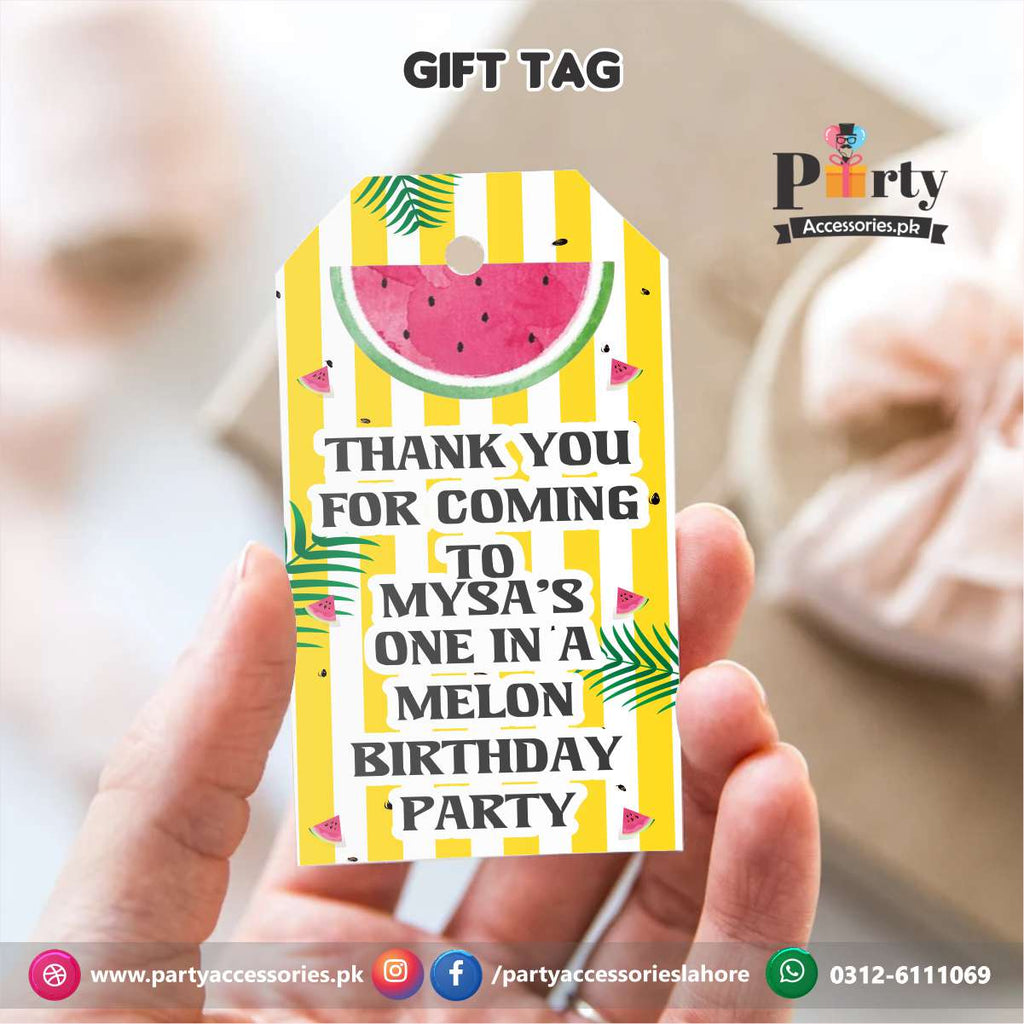 Customize Gift / Thank you tags in One in a melon theme Birthday Party