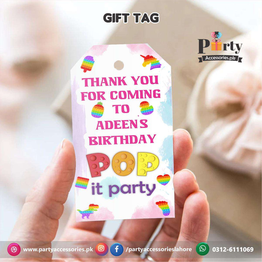 Customize Gift / Thank you tags in Pop It Party theme Birthday Party