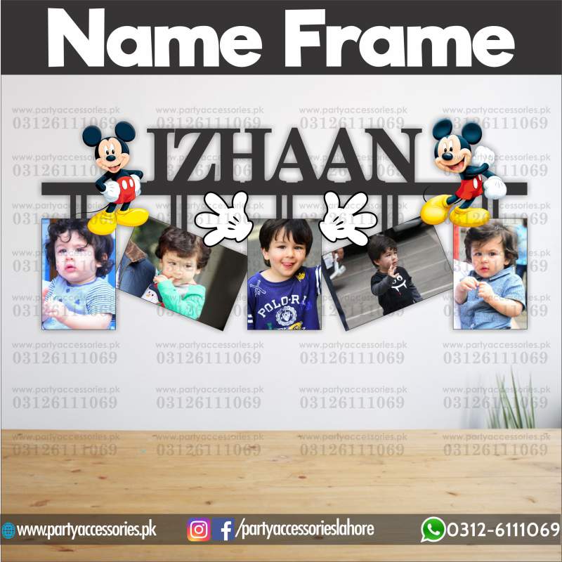 Customized NAME Mickey themed wall frame with 5 images
