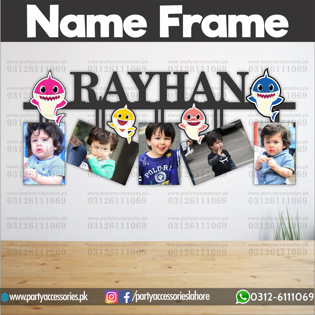 Customized wall NAME Frame in Baby shark theme with 5 images