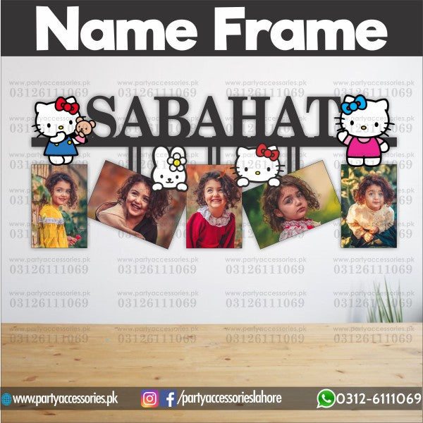 Customized NAME Hello Kitty themed wall frame with 5 images