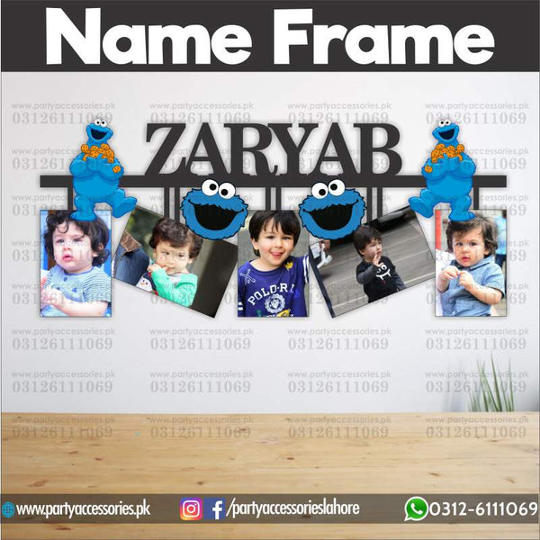 Customized NAME Cookie monster themed wall frame with 5 images