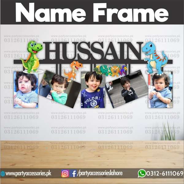 Customized NAME Dinosaur theme wall frame with 5 images