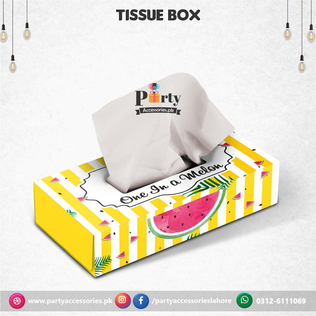 Customized Tissue Box in One in a melon theme birthday table Décor