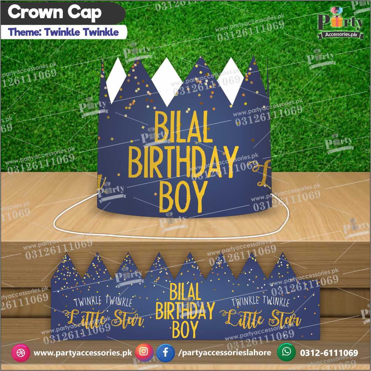 Crown Cap in Twinkle star theme customized for the birthday boy
