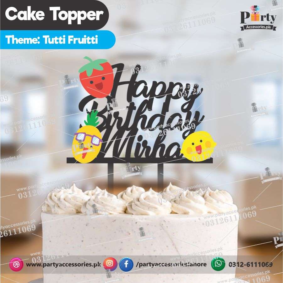 Tutti Fruitti theme cake topper customized on wood