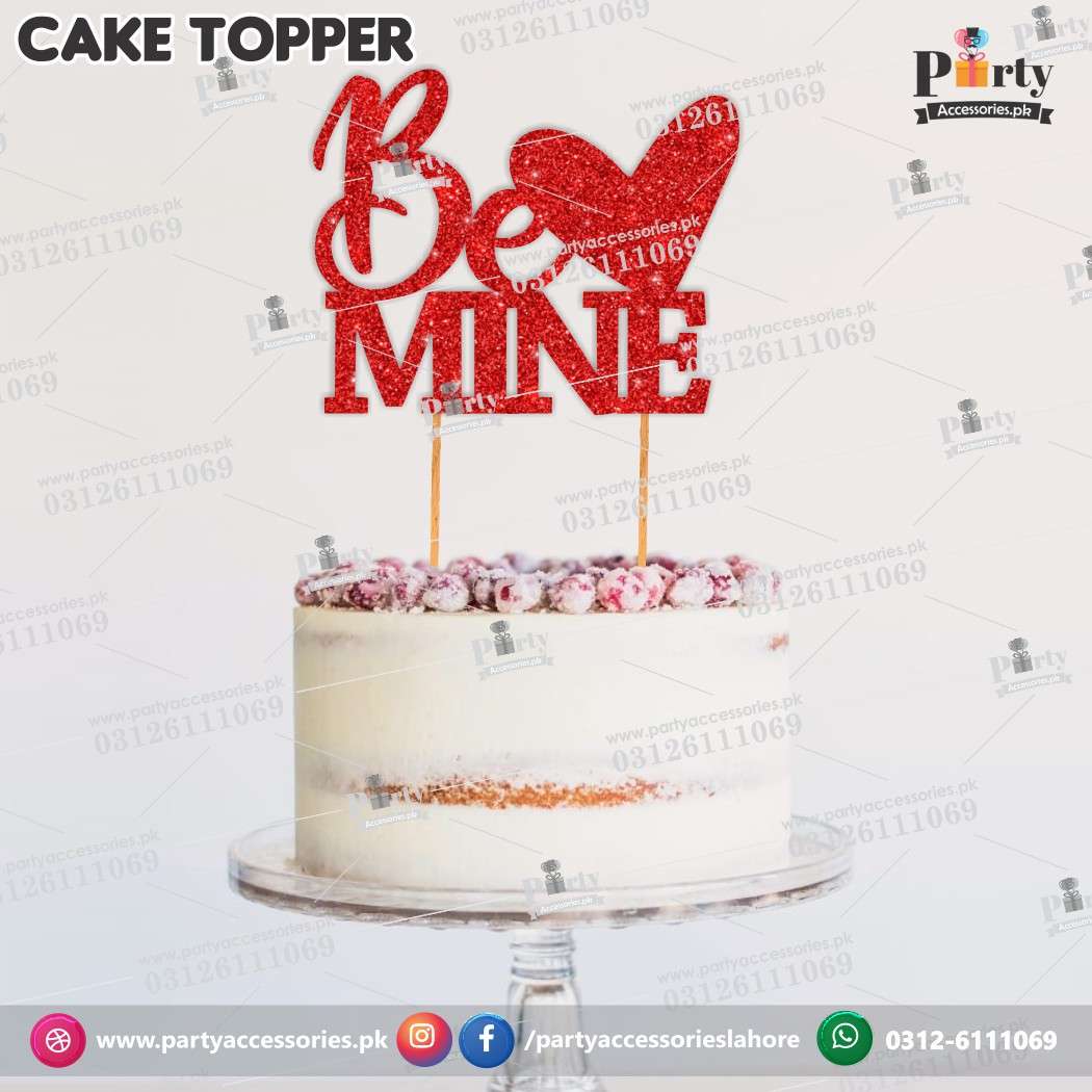 Be Mine Red Glitter cake topper
