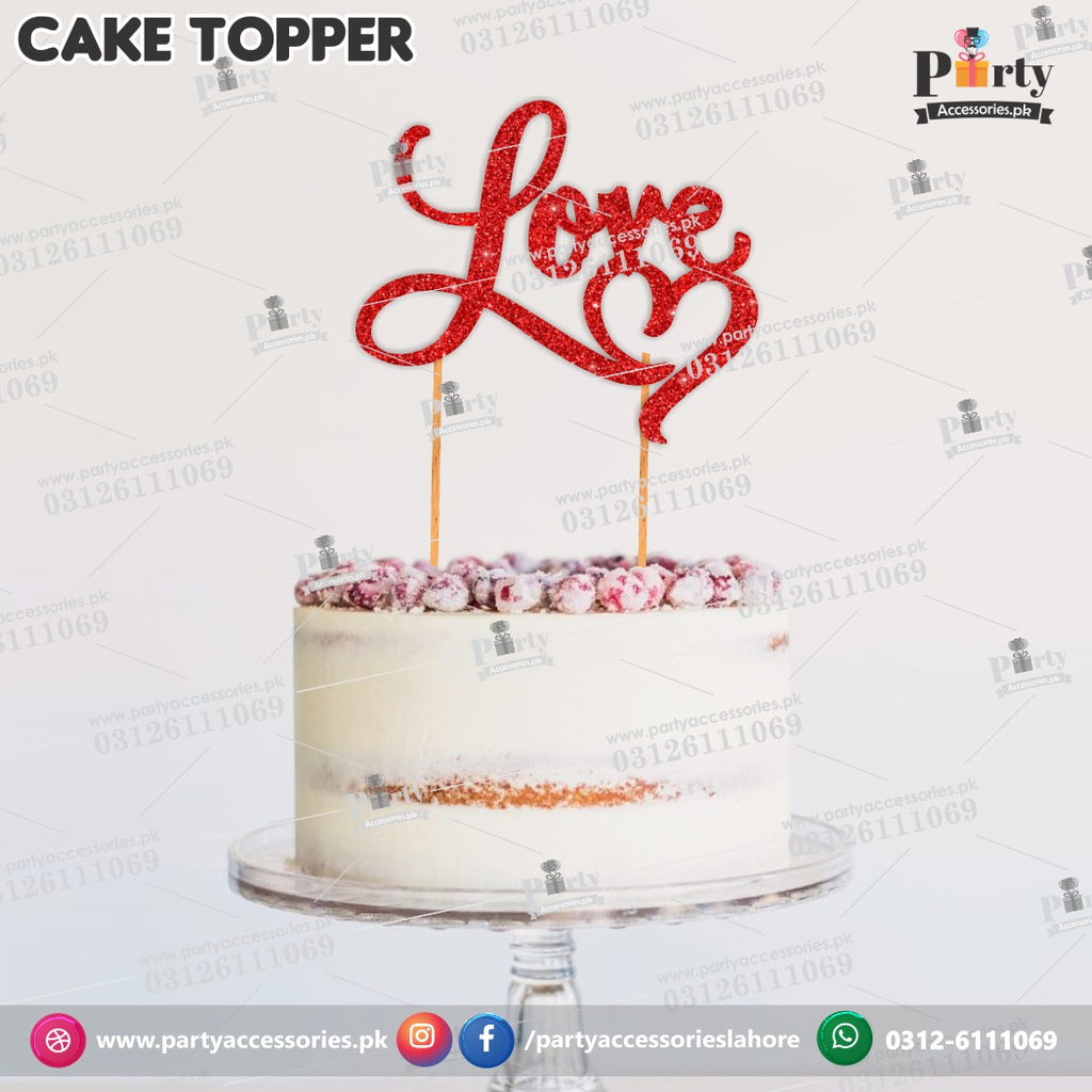 Love Red Glitter cake topper