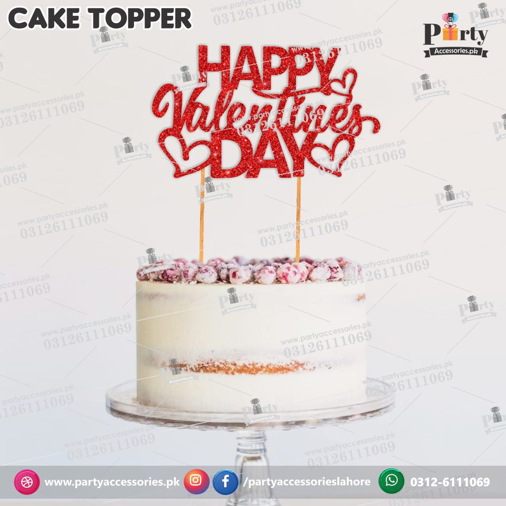 Happy Valentine's day Red Glitter cake topper