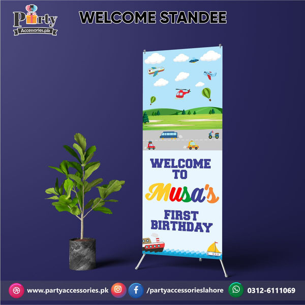 Transport theme birthday party customized welcome standee
