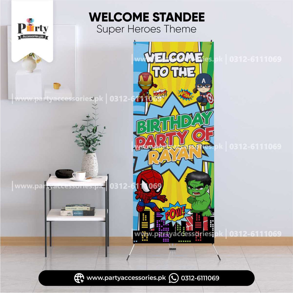 super heroes theme customized welcome standee