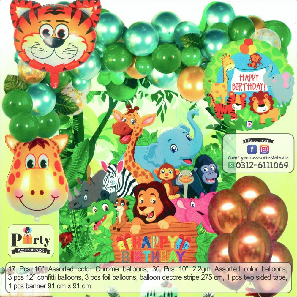 Jungle safari birthday theme party decorations backdrop kit