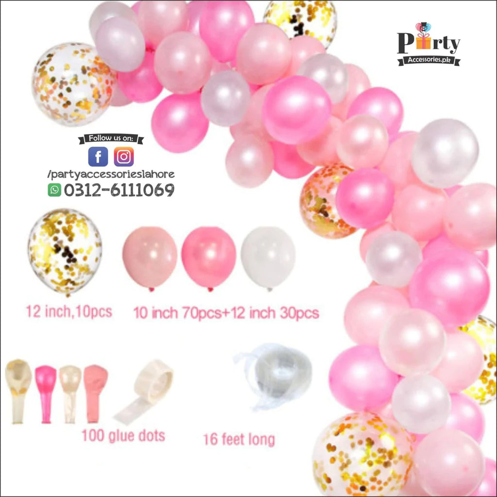 pink confetti balloon arch set