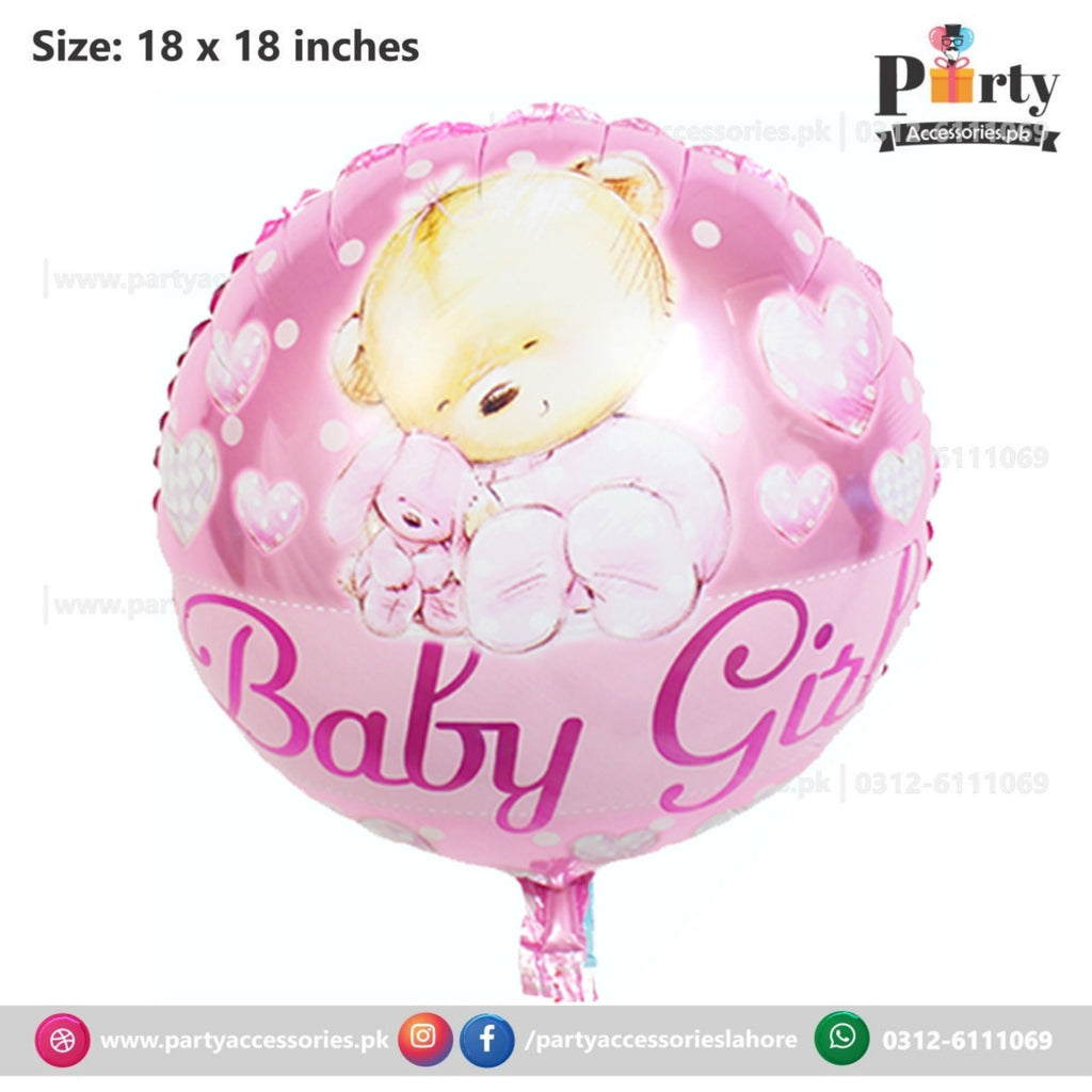 Baby Girl round Bear foil Balloon