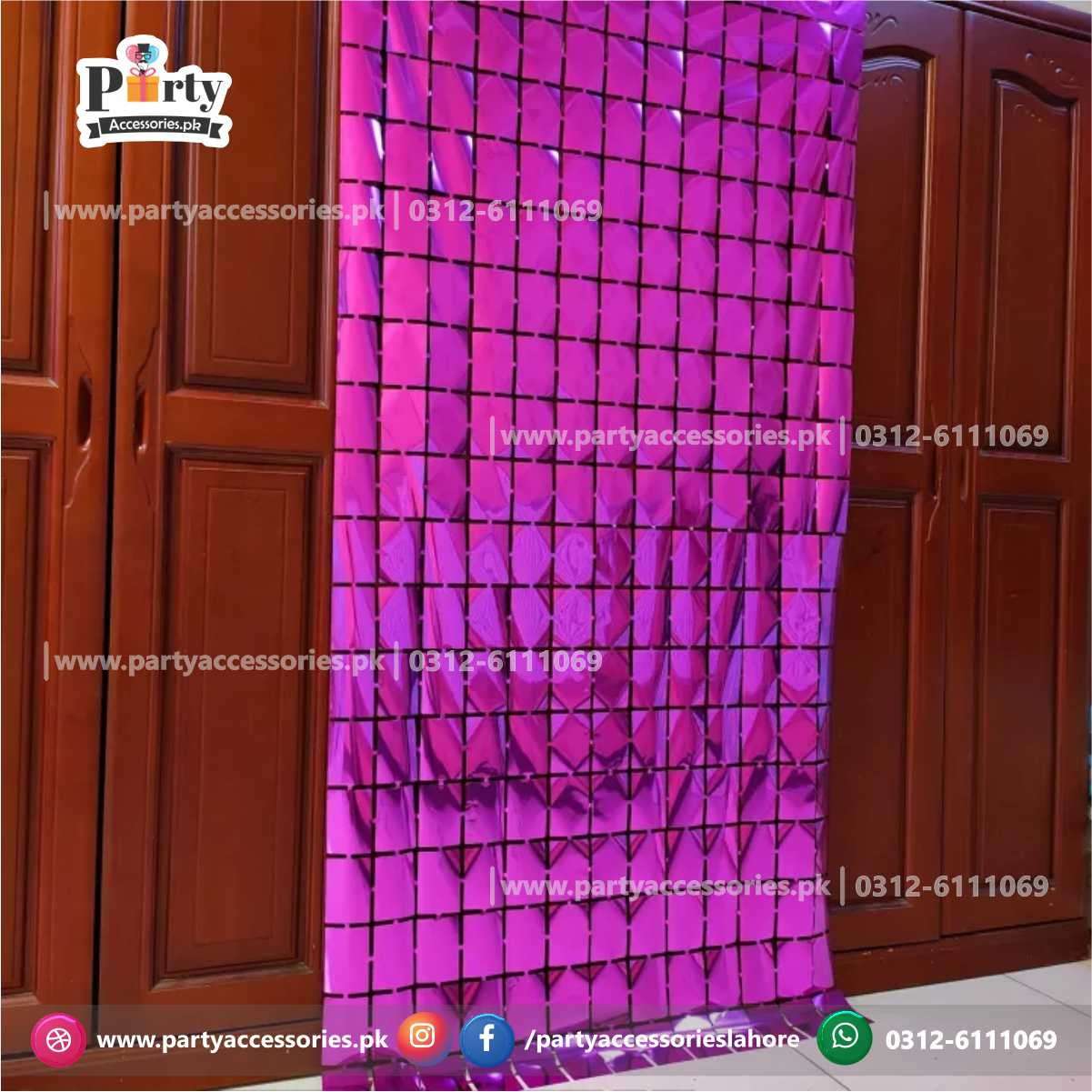 shocking pink square shape foil curtain backdrop