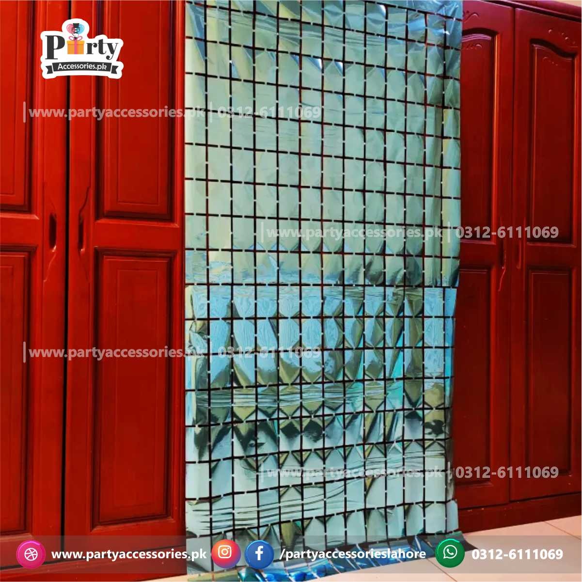 Square Box shape metallic tinsel fringe foil curtain party backdrop ...