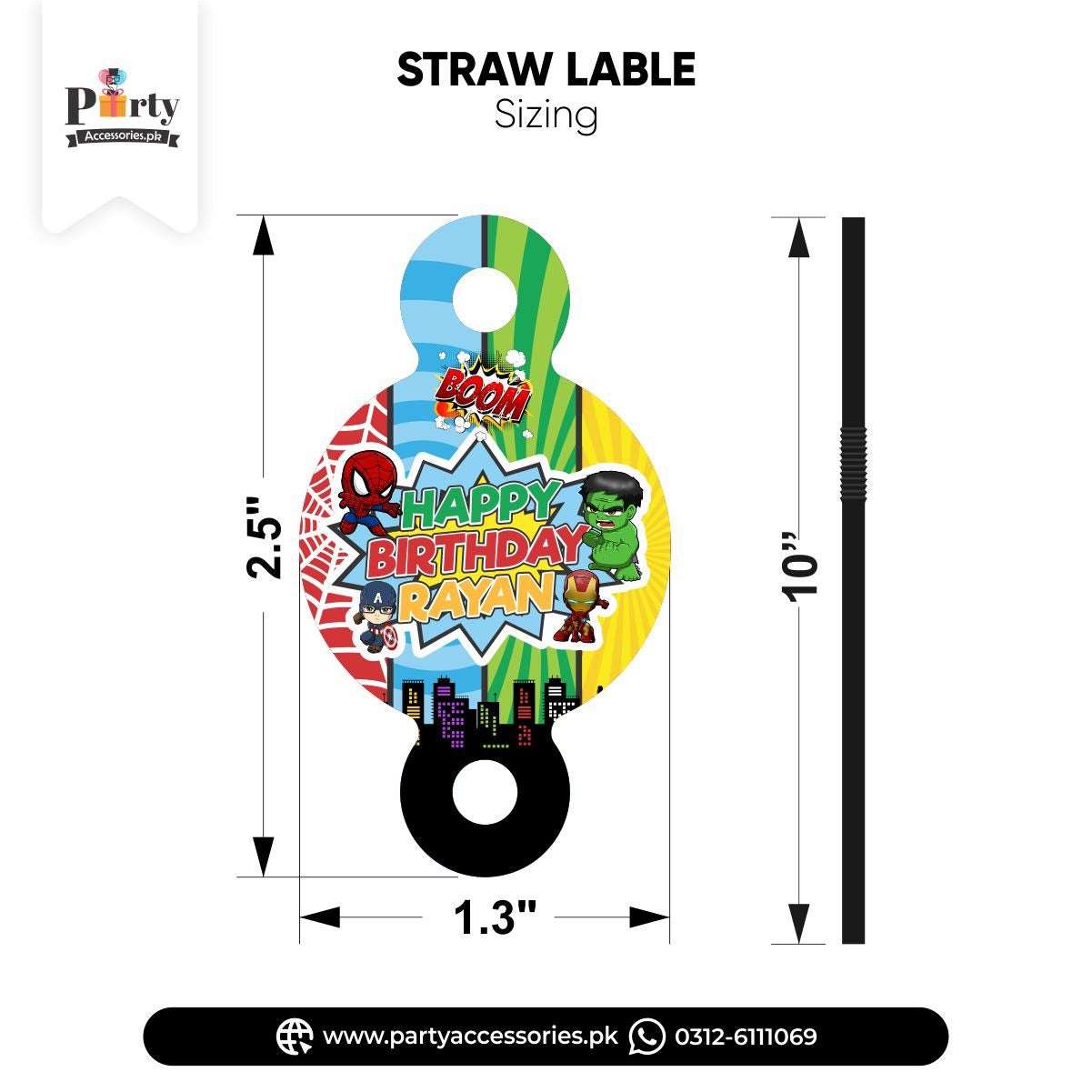Superheroes theme shower straw with tags