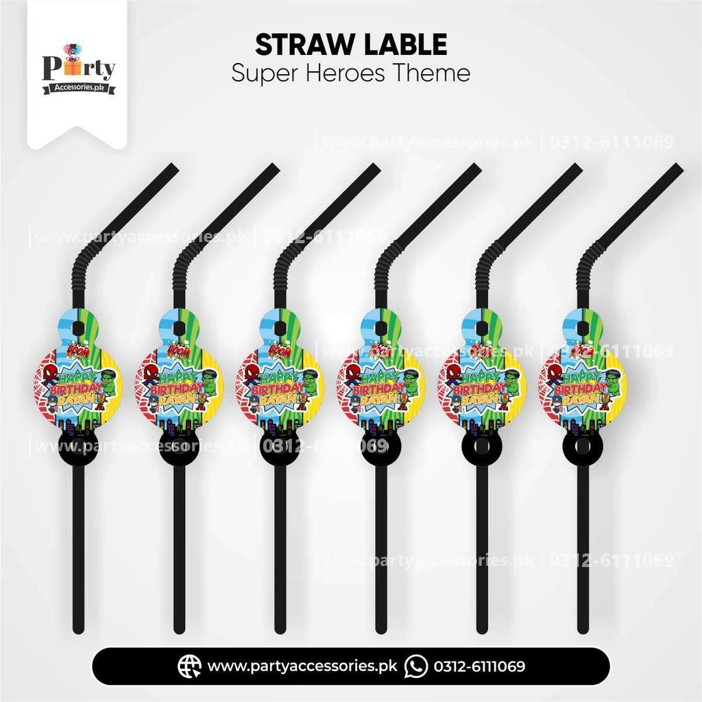Superheroes shower straw with tags