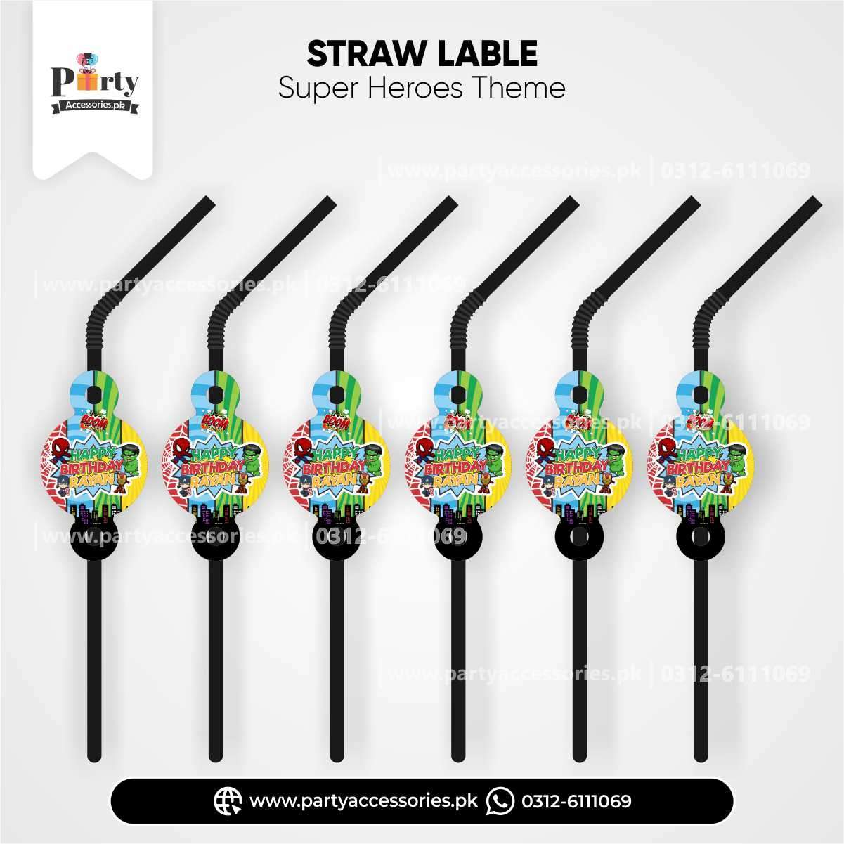 Superheroes shower straw with tags