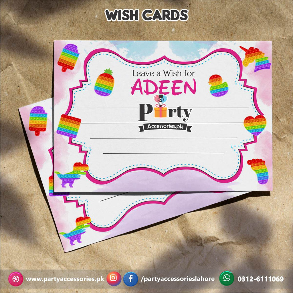 Customized wish cards in Pop It Party theme