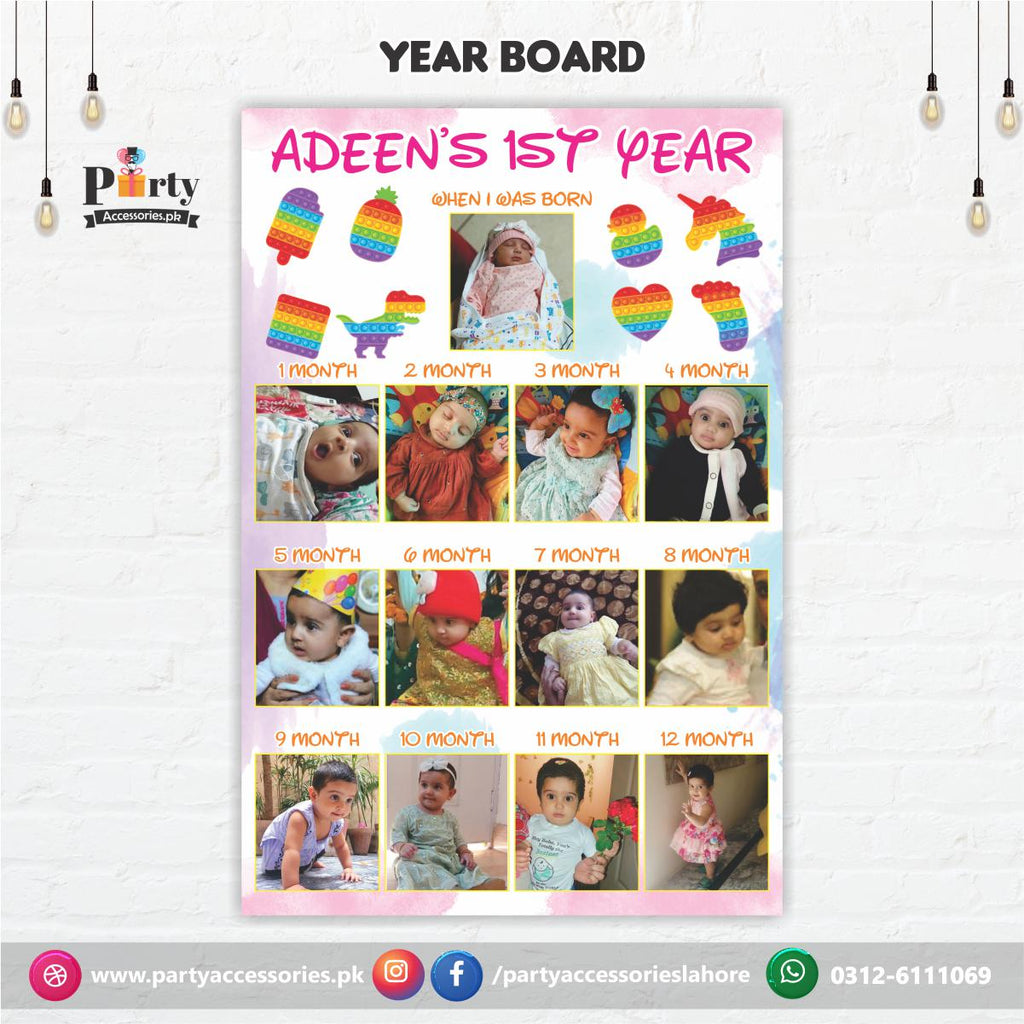 Customized Month wise year Picture board in Pop It Party theme