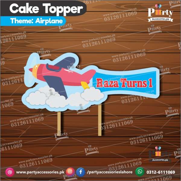 Customized card cake topper for birthday in Air Plane theme