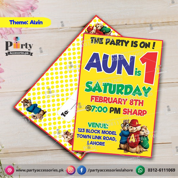 Customized Alvin and the Chipmunks theme Party Invitation Cards for birthday parties
