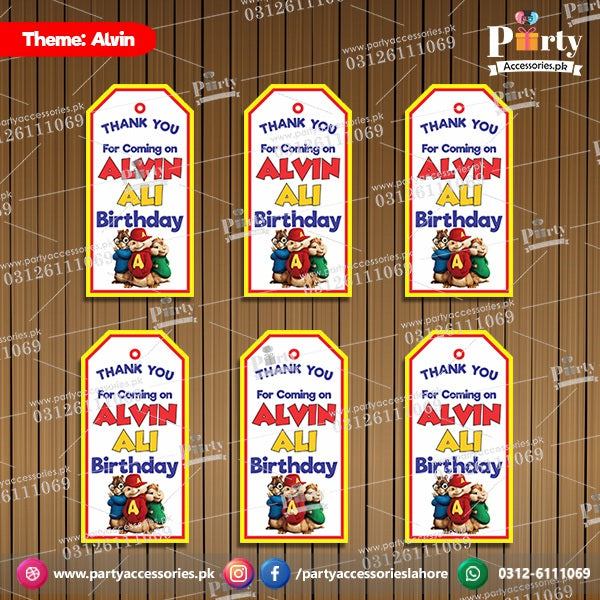 Customized Gift tags / Thank you tags in Alvin and the Chipmunks theme for Birthday Parties
