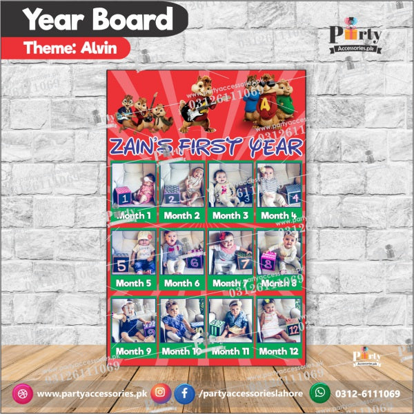 Customized Month wise year Picture board in Alvin and the Chipmunks theme (year board)