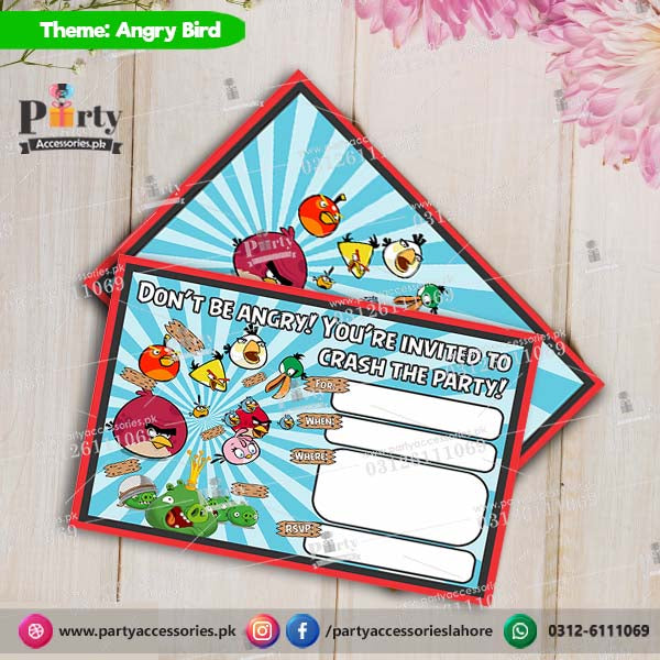 Customized Angry Birds theme Party Invitation Cards for birthday parties