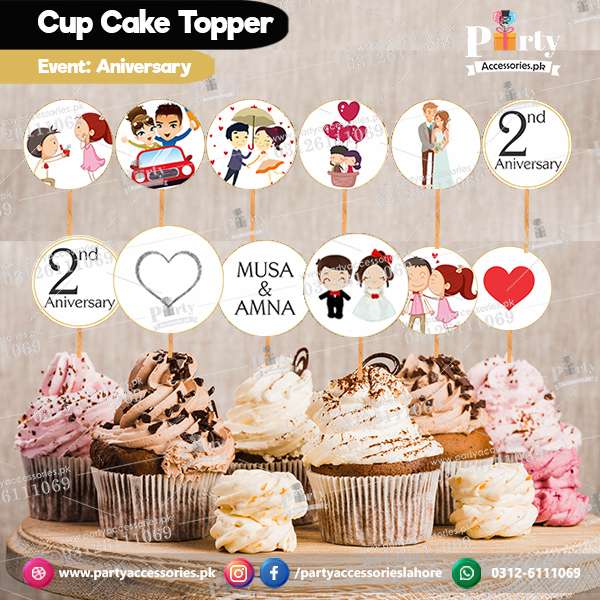 Customized CUPCAKE TOPPERS set for Anniversary table decor