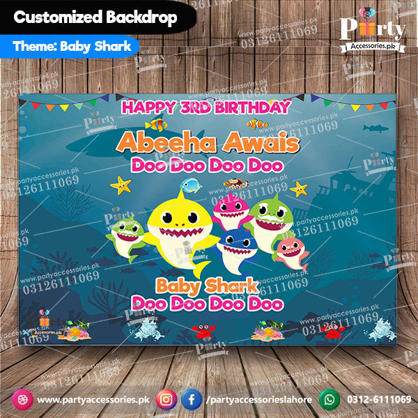 baby shark theme bithday party backdrop for  wall decoration
