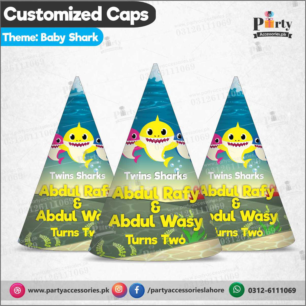 Customized Cone shape caps for baby shark theme party