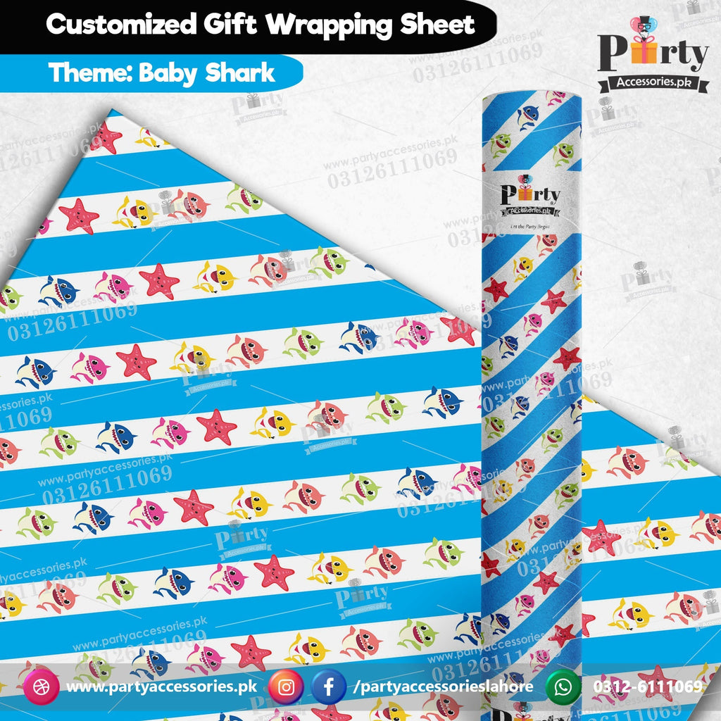 Gift wrapping sheets for Baby shark theme birthday party