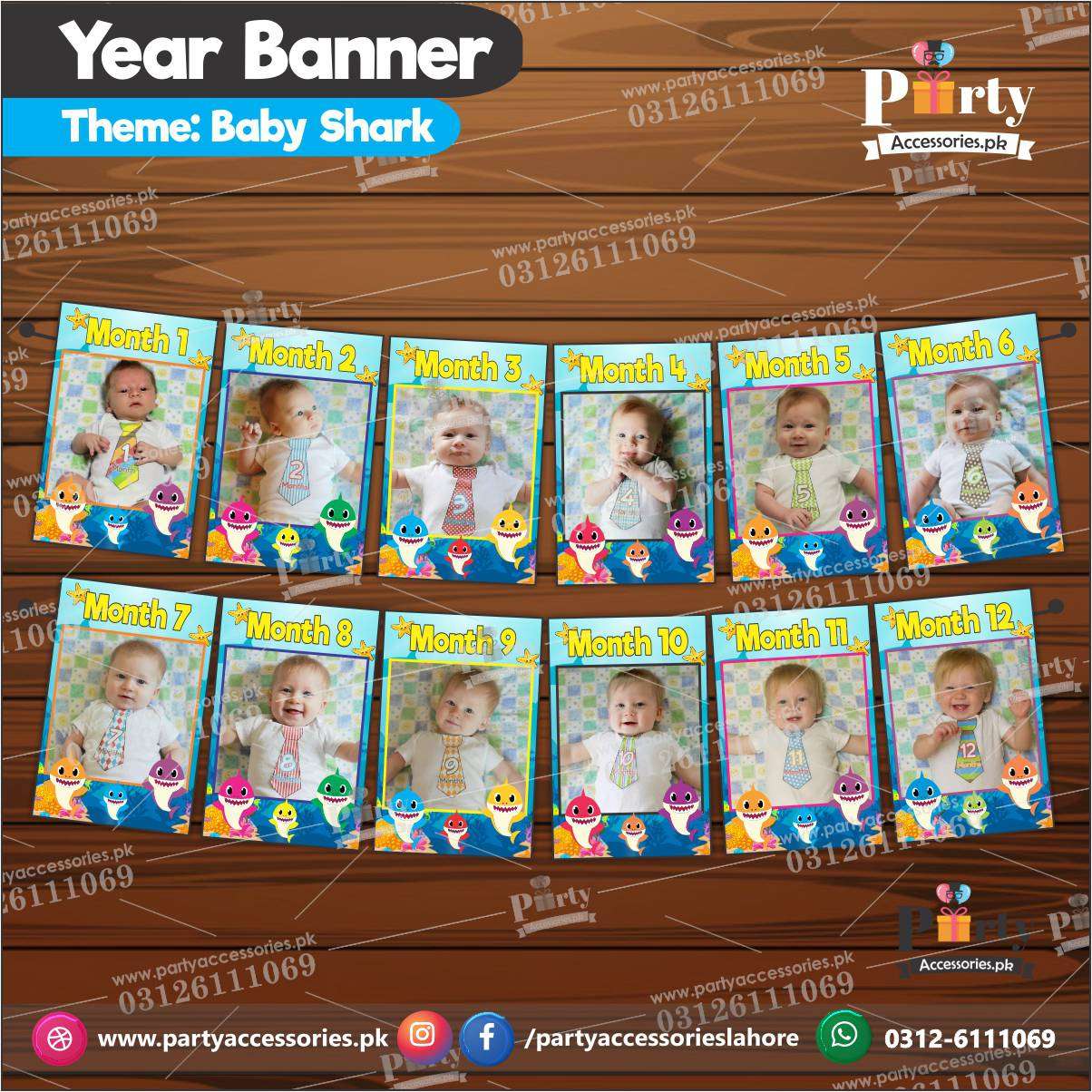 Customized Month wise year Picture banner in Baby shark theme