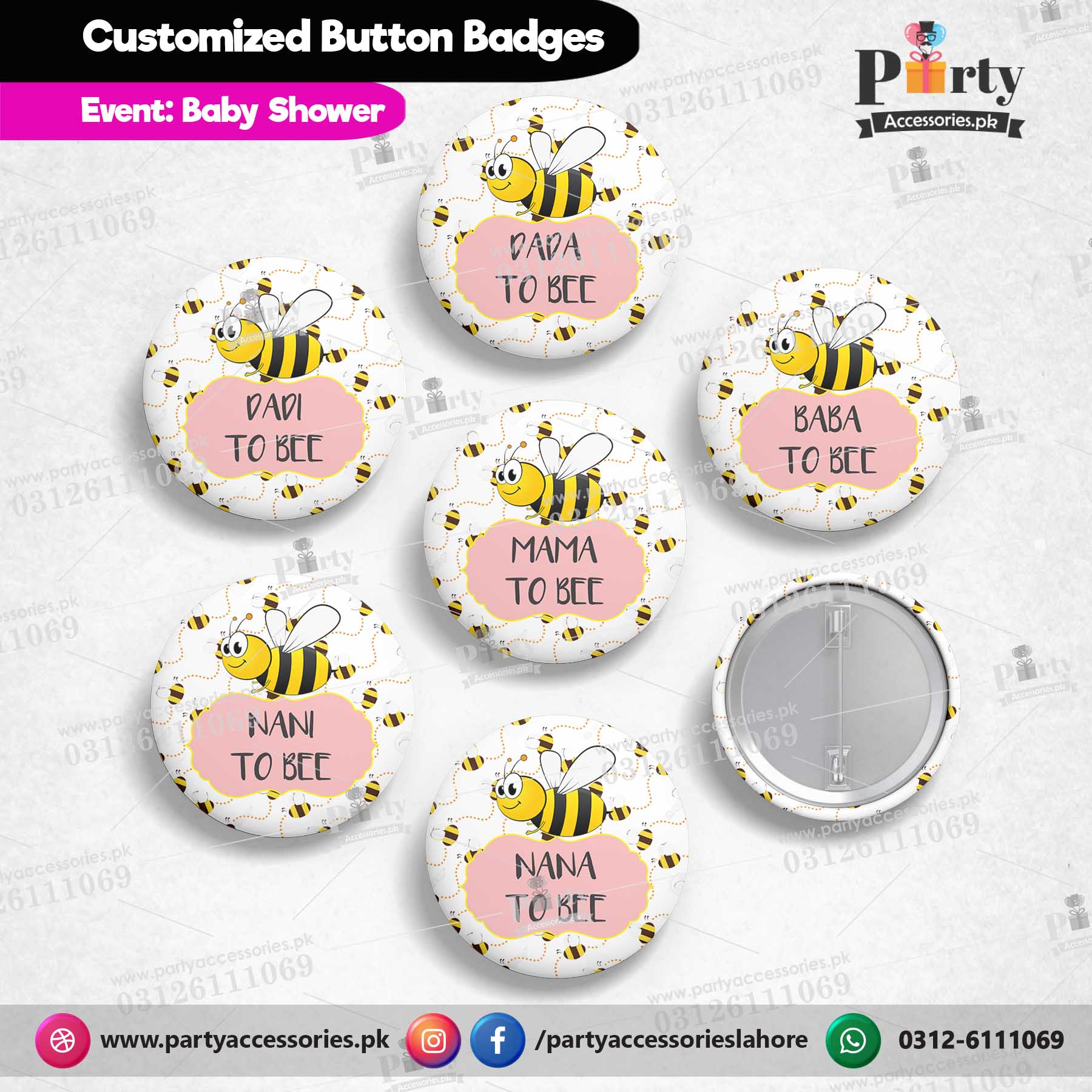 Customized Honey bee themed BABY shower button badges