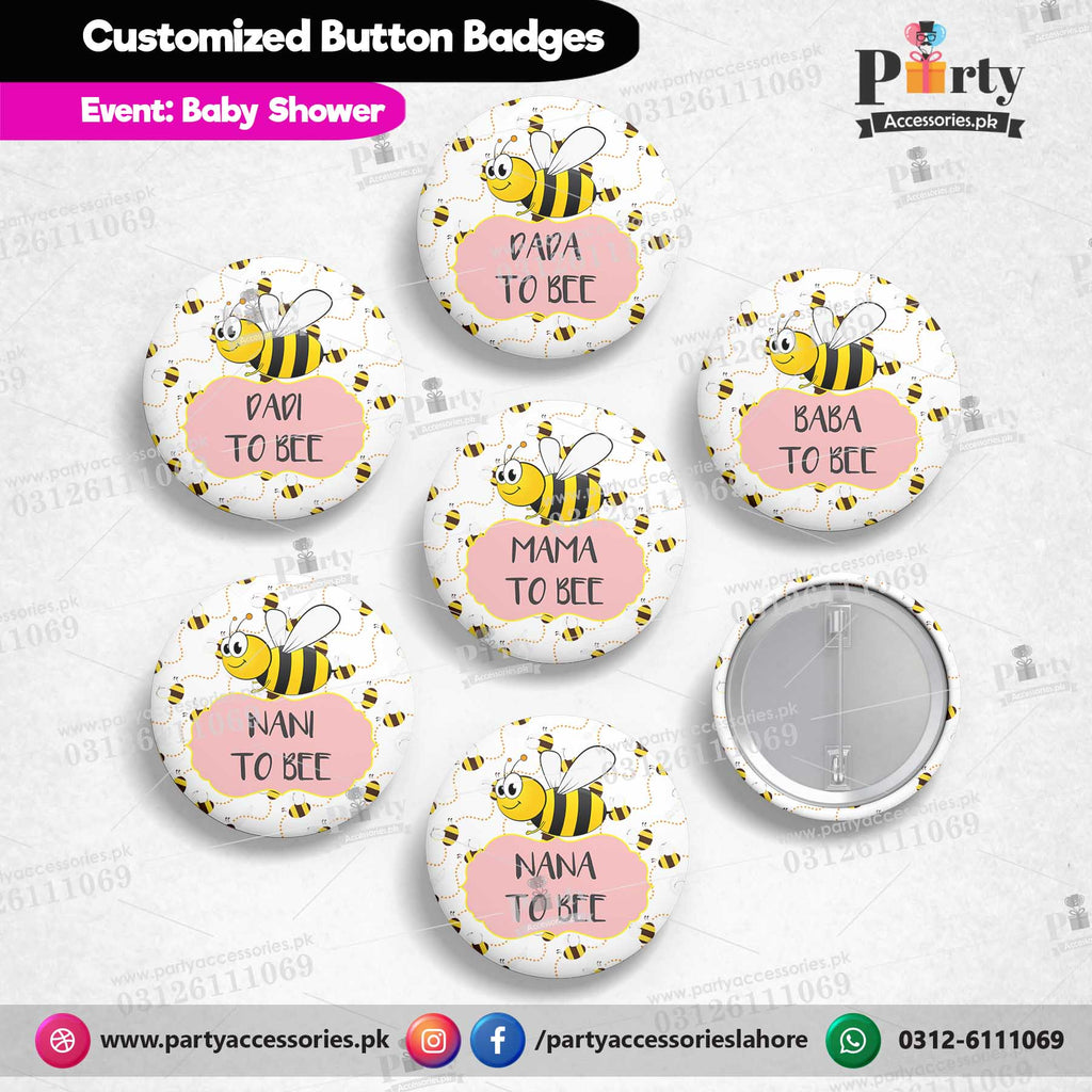 Customized Honey bee themed BABY shower button badges