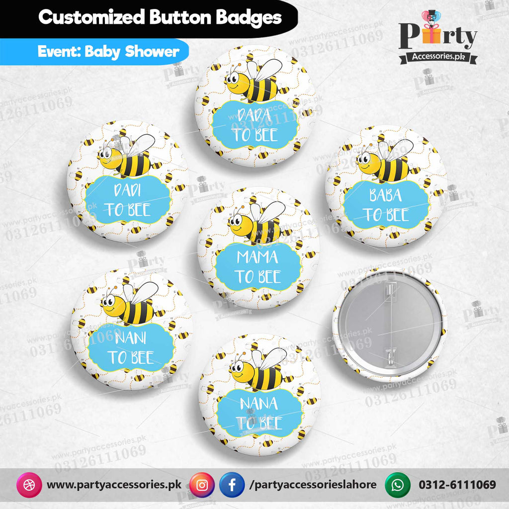 Customized Honey bee themed BABY shower button badges
