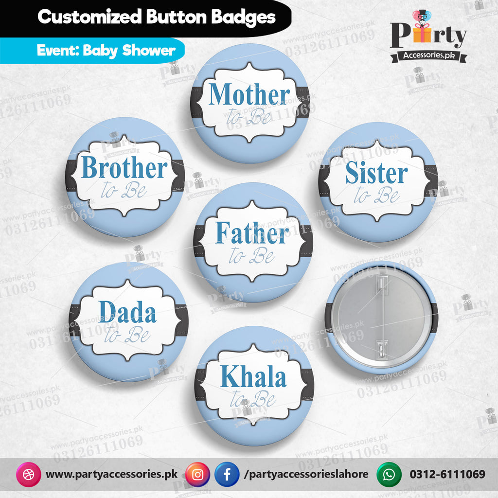 Customized Baby shower button Badges Blue Color