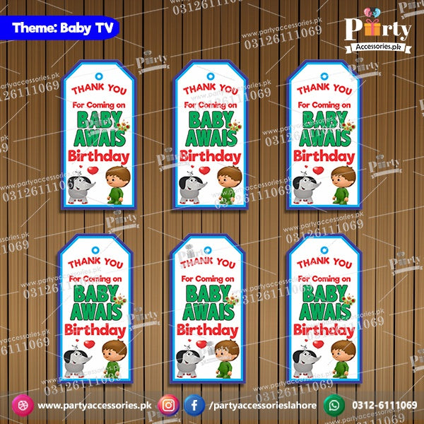 Customized Gift tags / Thank you tags in Baby TV theme for Birthday Parties