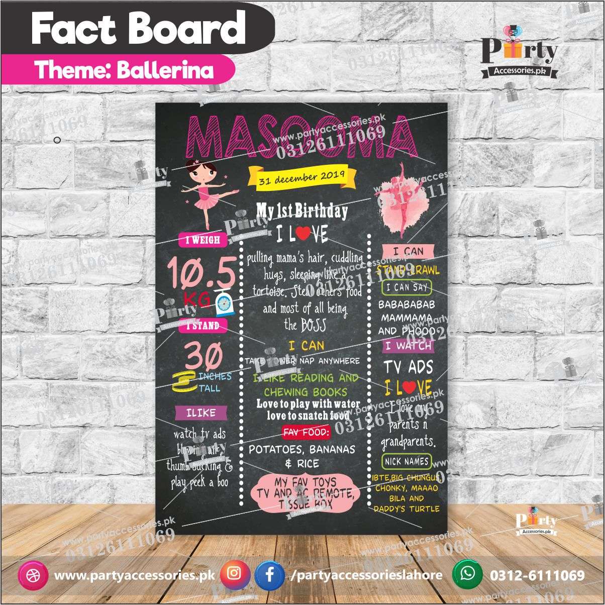 Customized ballerina theme first birthday Fact board / Milestone Board ETSY ideas