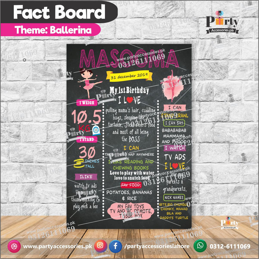 Customized ballerina theme first birthday Fact board / Milestone Board ETSY ideas
