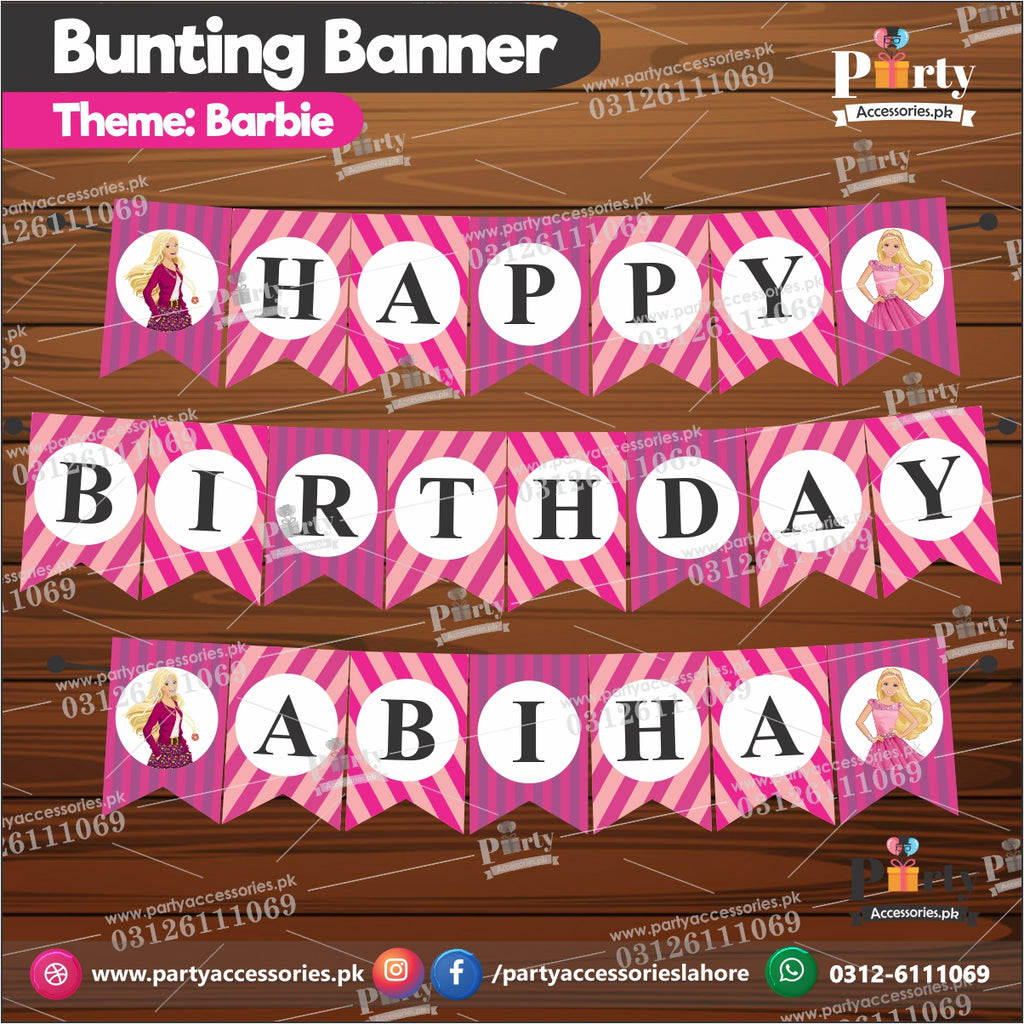 Customized Barbie theme Birthday Bunting Banner