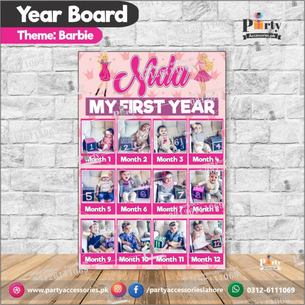 Customized Month wise year Picture board in Barbie theme (year board)
