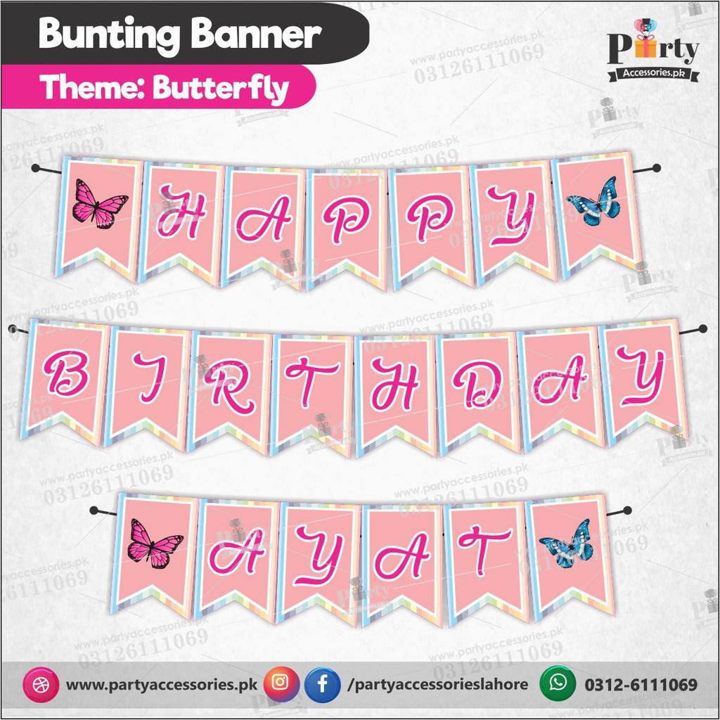 Customized BUTTERFLY theme Birthday Bunting Banner