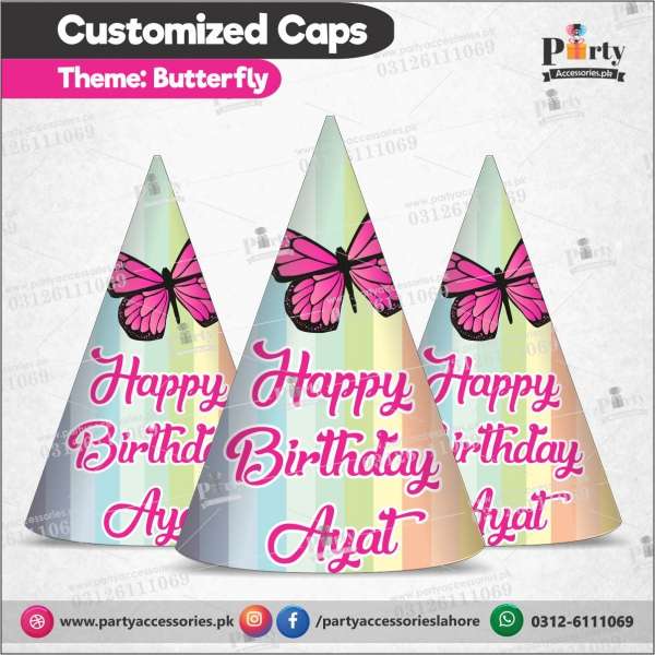 Customized caps in Butterfly theme birthday party
