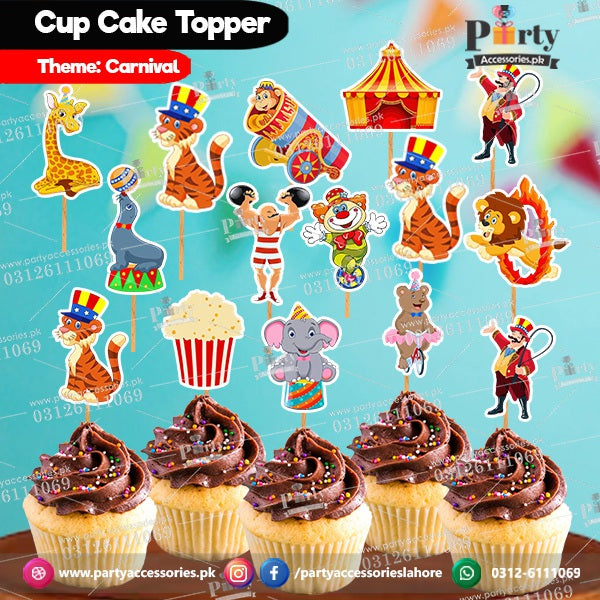 Carnival Circus theme customized birthday cupcake toppers set cutouts